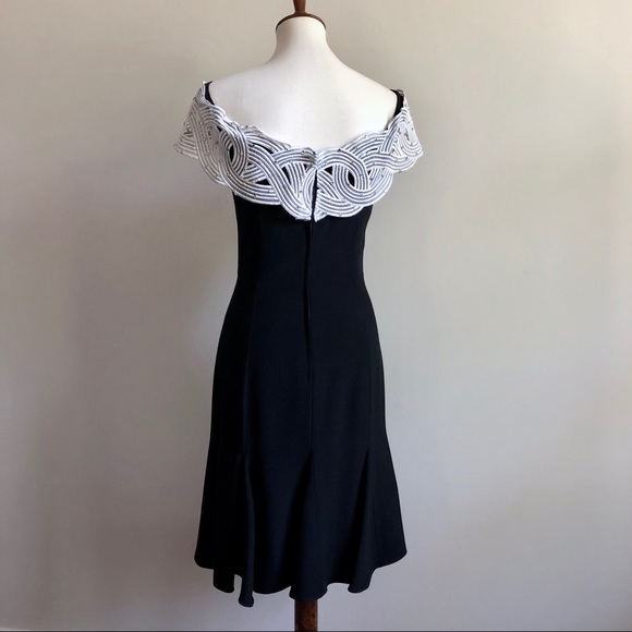 Cocktail Dress Black White Rhinestone Off Shoulder - Picture 6 of 9